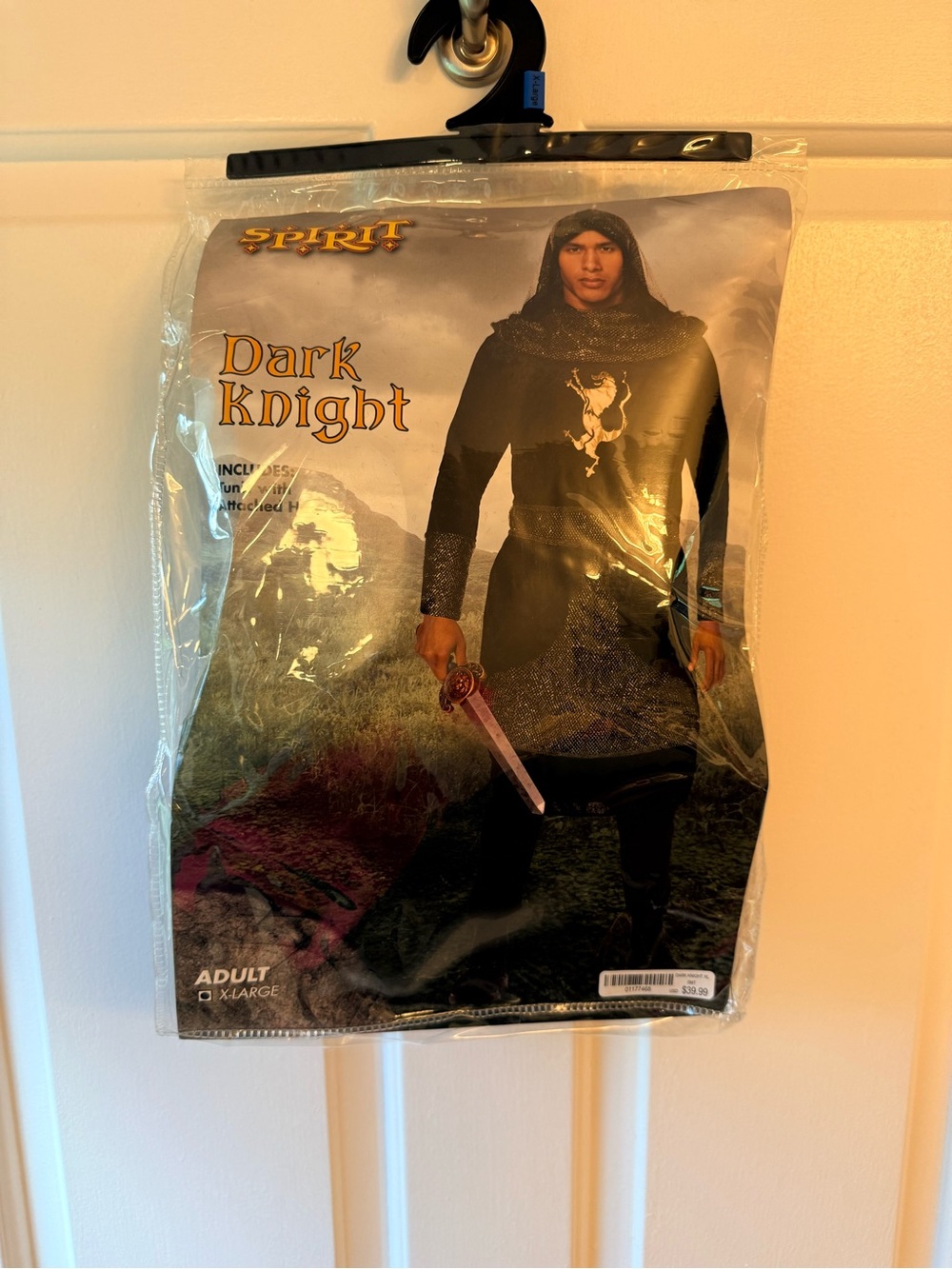 Spirit Halloween Dark Knight Adult XL Costume Tunic Hood Sword Medieval